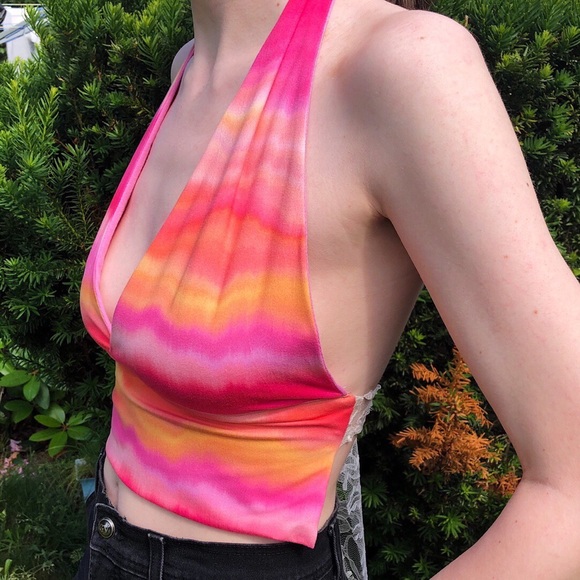 Handmade Pink Ombre Backless Halter Top - Lace Tie - Picture 3 of 4